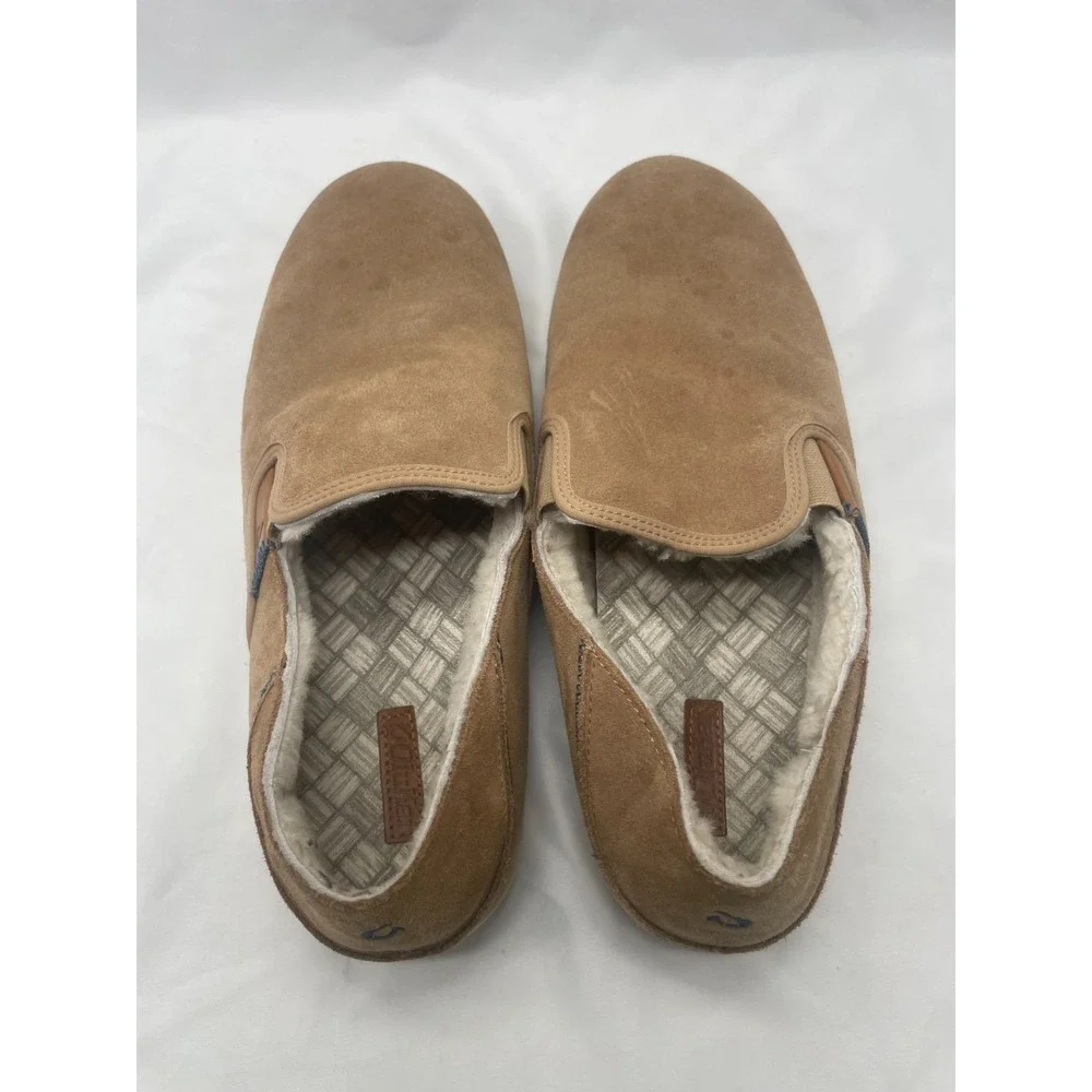 Olukai Shoes Mens 12 Hele Malie Tan Leather‎ Suede Wool Lining